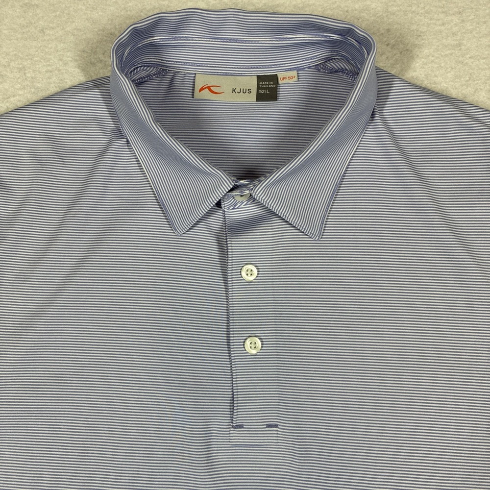 KJUS Men's Soren Golf Polo Striped Performance Shirt Purple Size 52 Large Preppy